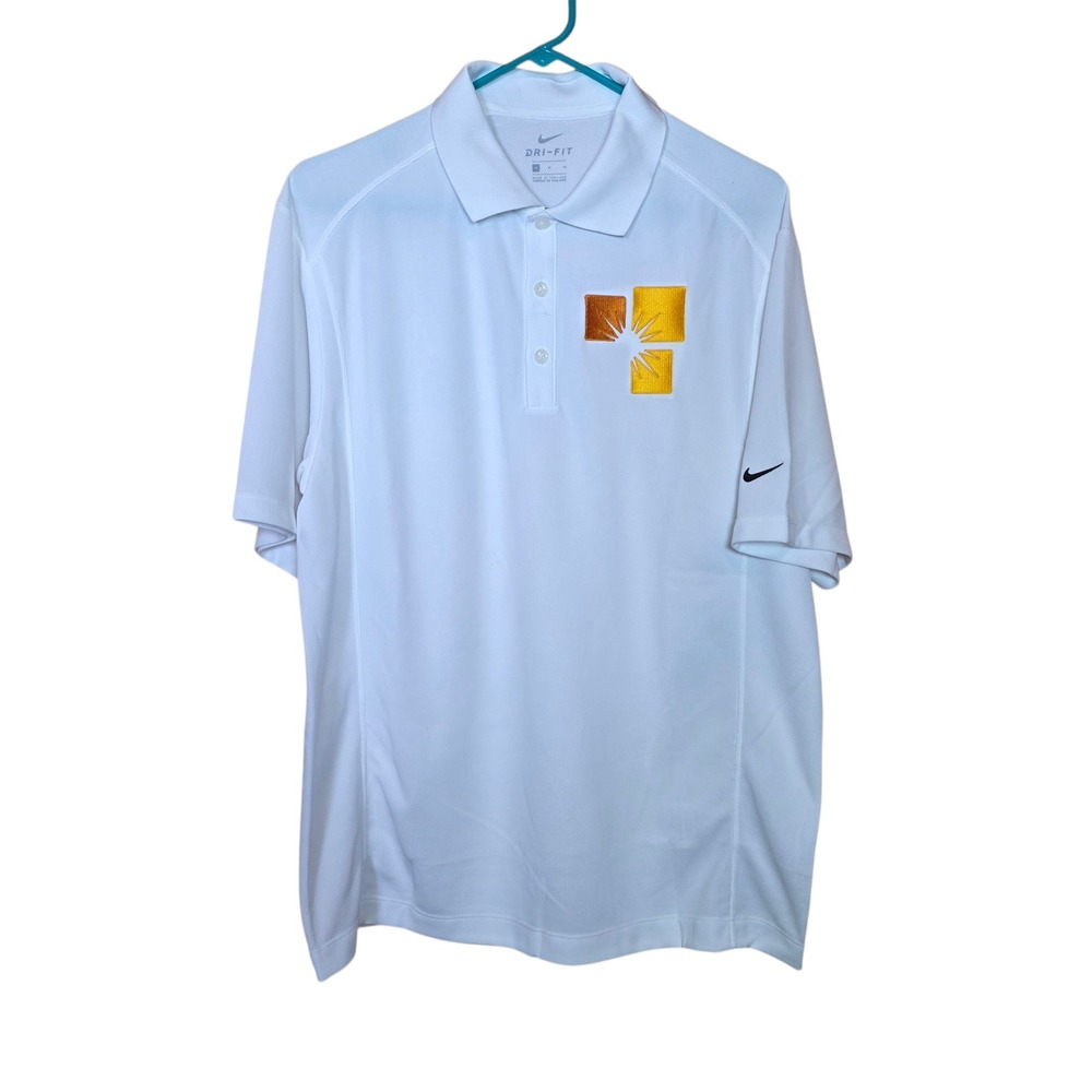 NIKE Dri-FIT Golf Polo Shirt‎ White Embroidered Sun Logo Short Sleeve Size M NWT